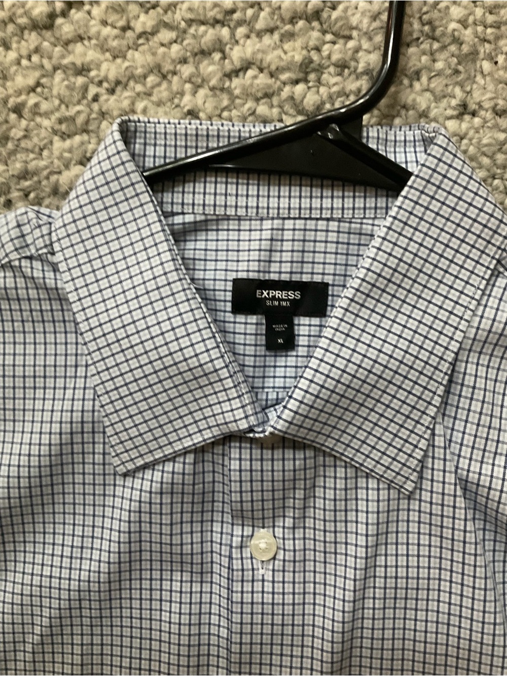 Express Men's Slim Fit White Shirt with Blue Windowpane Check